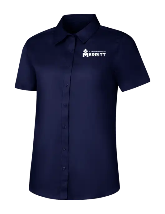 Womens Navy Short Sleeve Superpro React Twill Shirt w/Merritt Products Logo