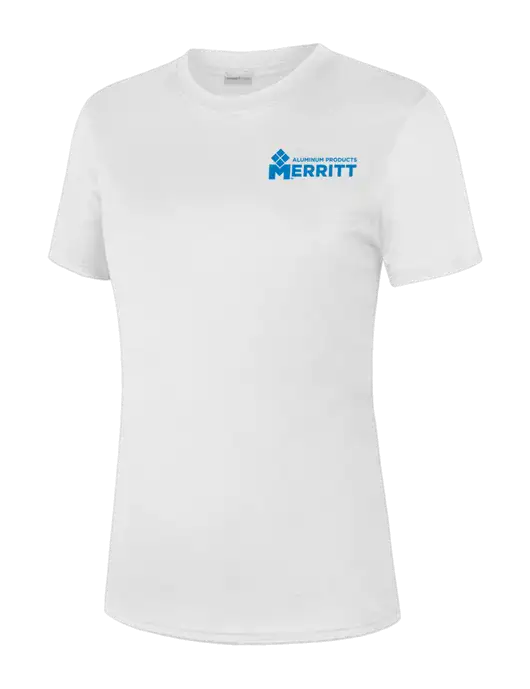  Womens White PosiCharge Competitor Tee w/Merritt Products Logo