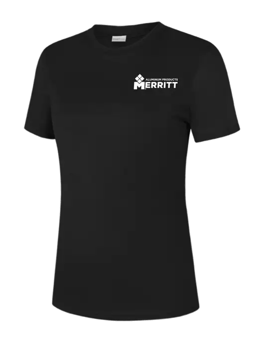  Womens Black PosiCharge Competitor Tee w/Merritt Products Logo